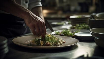 Sticker - Healthy gourmet salad prepared by skilled chef indoors generated by AI