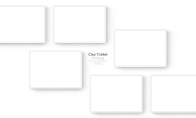 Fototapete - Clay Tablet Screens, Mockup for Showing Apps Design, Isolated on White Background. Vector Illustration