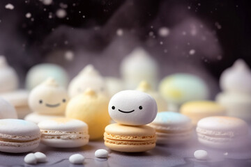 Sticker - Cute  Halloween Ghost French macaron sweets. 