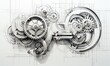 Gears design sketch, mechanical engineering design concept, Generative AI