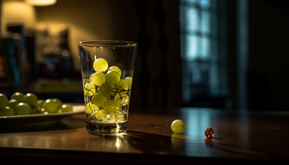 Canvas Print - Fresh fruit cocktail in green glass indoors generated by AI