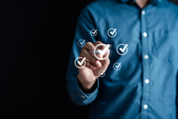 Aufkleber - Digital Guarantee Checkmark, business checking quality assurance QA or QC management, certification Standardization, certification. Compliance to regulations service and standards.