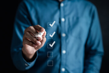 Aufkleber - Digital Guarantee Checkmark, business checking quality assurance QA or QC management, certification Standardization, certification. Compliance to regulations service and standards.