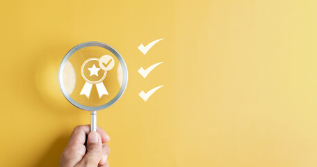 Aufkleber - Checklist Quality Pass management with Quality Assurance or QA and Quality Control or QC and improvement. Standardization certification. Compliance to regulations service and standards...