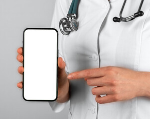 Aufkleber - Mobile phone mockup in doctor hands closeup