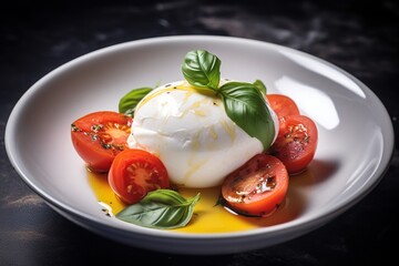 Wall Mural - ripe tomatoes, basil, olive oil and burrata