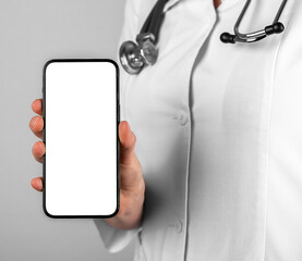 Poster - Doctor hand holding mobile phone mockup