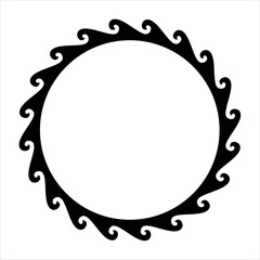 Wall Mural - Round wave border frame maori design black and white