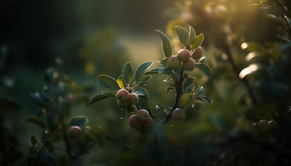 Sticker - Fresh green leaves on a fruitful branch generated by AI