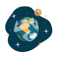 Poster - Earth Planet in Starry Sky as Space Object Vector Illustration