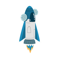 Poster - Rocket as Spacecraft Flying in Space Vector Illustration