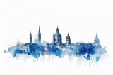 Fototapeta Londyn - vienna skyline, A Captivating Watercolor-style Blue Silhouette of Vienna Skyline, Against a White Background, Showcasing the Splendor and Cultural Heritage of Austria Enchanting Capital