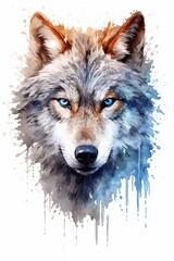 Majestic wolf with a fierce expression watercolor. AI generated