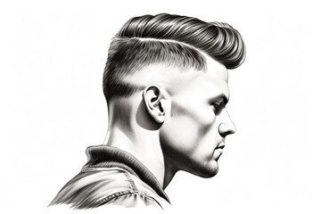 Poster - black and white drawing of men's with hairstyle isolated on white background. Generated by AI.
