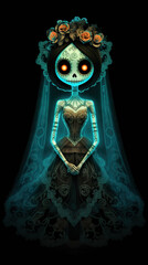 Wall Mural - A woman in a wedding dress with roses on her head. Generative AI.