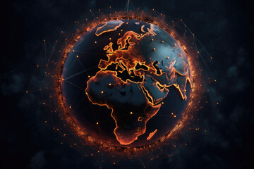 Wall Mural - Global network connection covering the earth with lines of innovative perceptron. Generative AI