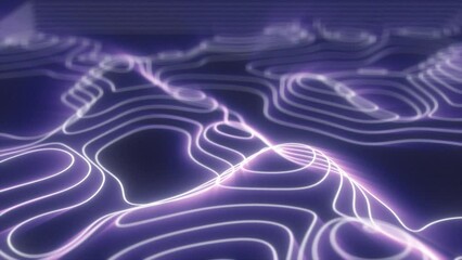 Wall Mural - Abstract blue looped futuristic hi-tech landscape with mountains and canyons from glowing energy circles and magic lines background