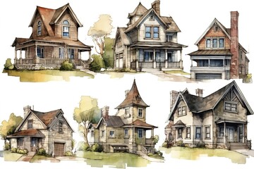 Poster - homes for sale set isolated on white background. Generated by AI.