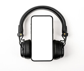 Poster - Mobile phone screen mock up and headphones