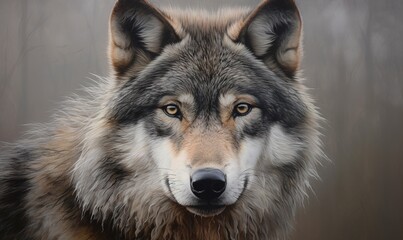   a close up of a wolf's face with a blurry background.  generative ai
