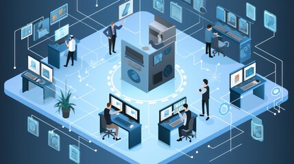 Poster - Illustrate a scene depicting robust network security measures, such as firewalls, intrusion detection systems, and encrypted communications