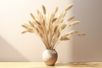 Wall Mural - Minimalistic composition, dried wheat on white table, soft focus