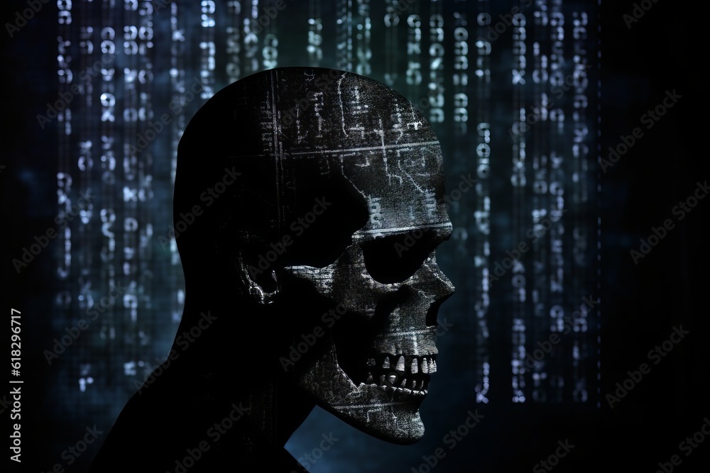 human skull with binary code, A Captivating Visual Composition: A Dark ...