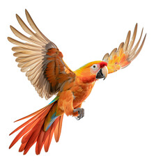 flying yellow macaw parrot isolated on the transparent background png. ai generative.