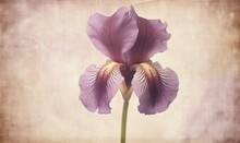  A Purple Flower Is In A Vase With A Brown Base And A White Stem Is In Front Of A Light Colored Background With A Faded Effect.  Generative Ai