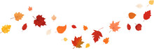 Autumn Leaf Border.Wave Of Falling Leaves.Leaf Fall.Autumn Flying Leaves.Watercolor Leaves In The Wind.Autumn Leaves Seamless Border.