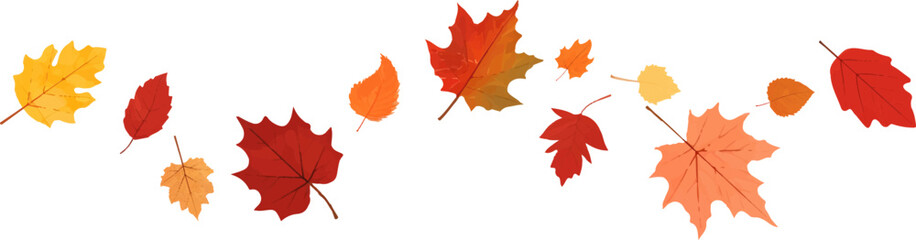 Autumn leaf border.Wave of falling leaves.Leaf fall.Autumn flying leaves.Watercolor leaves in the wind.Autumn leaves seamless border.