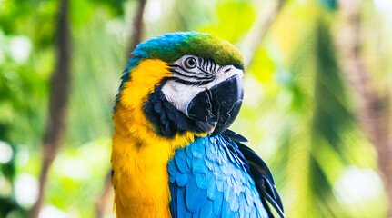 beautiful Blue-and-Yellow Macaw in rainforest