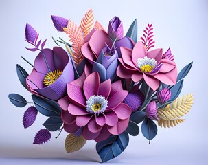 Canvas Print - paper origami flower with 3 d paper cut style