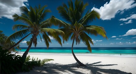 Tropical island beach with palm trees on seascape tour vacation in hawaii paradise