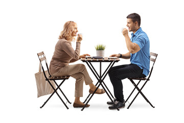 Sticker - Mature woman and a younger man having coffee