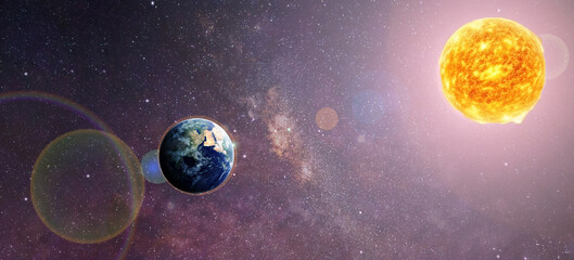 Canvas Print - solar system with a view of the sun and planet earth