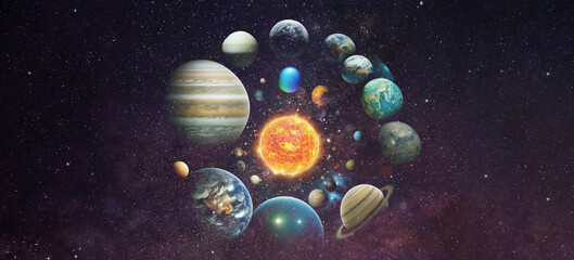 complete solar system with universe background
