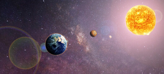 solar system with a view of the sun and the planet earth and mars