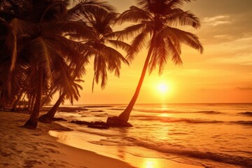 Poster - stock photo of A beautiful beach with coconuts trees