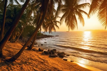 Wall Mural - stock photo of A beautiful beach with coconuts trees