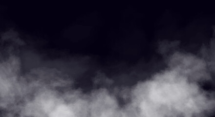 white vector smoke or fog on dark copy space background. realistic decorative fog effect and transpa