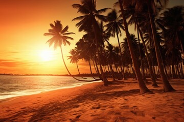 Poster - stock photo of A beautiful beach with coconuts trees