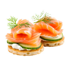 Canapes with smoked salmon and cream cheese isolated on transparent background, generative ai