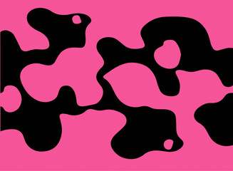 Poster - Abstract psychedelic black and pink backround with melting geometric shapes and lines in retro hippie style.