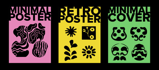 Poster - Psychedelic retro posters with geometric shapes and ornaments. New Wave spiritual hippie style. 