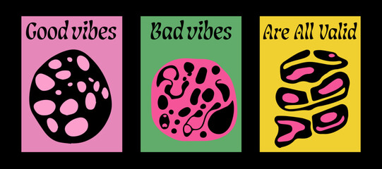 Poster - Psychedelic retro posters with geometric shapes and ornaments. New Wave spiritual hippie style. 