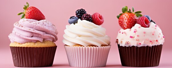 cupcakes with cream and strawberry