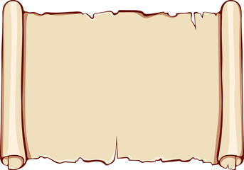 Aufkleber - Horizontal scroll old paper. Ancient scroll with copyspace. Vector illustrations in color cartoon style isolated on white. Graphic for print. Banner parchment with space for text