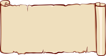 Aufkleber - Horizontal scroll papyrus paper. Ancient scroll with copyspace. Vector illustrations in color cartoon style isolated on white. Design for print. Banner parchment with space for text