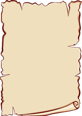 Aufkleber - Vertical scroll unrolled old paper. Ancient scroll with copyspace. Vector illustrations in color cartoon style isolated on white. Simple graphic for print. Banner parchment with place for text